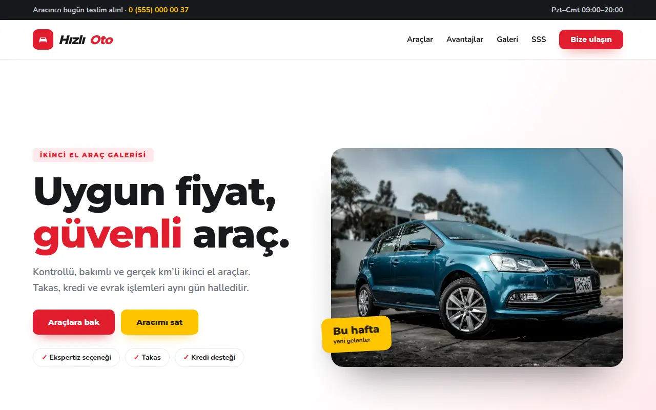 İkinci El Oto Galeri Web Sitesi — Hızlı Oto